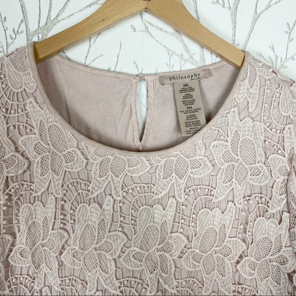 PHILOSOPHY Blush Pink Lace Crochet Overlay Blouse XXL - Picture 5 of 11